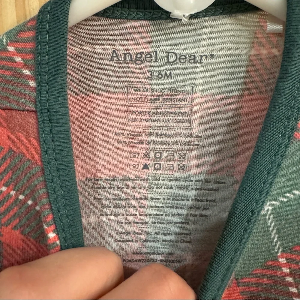 Angel Dear Bamboo Viscose Plaid Sleeper Red Green 3-6M Two Way Zip Romper‎